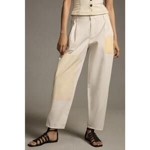 Anthropologie Pants 26 beige patchworck barrel leg chinos relaxed baggy boho